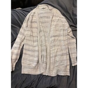 Haven Well Within organic cotton Grey White Striped Open Front Cardigan size L